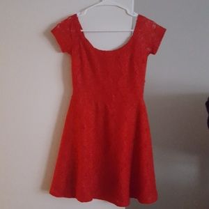 Short sleeve red lace dress